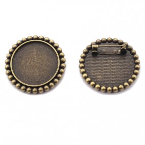 Cadru brosa bronz 34mm buline cabochon rotund 25mm