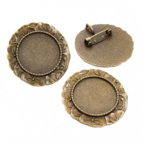 Cadru brosa bronz 39mm cabochon rotund 25mm