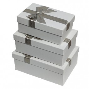 Cutii cadou alb funda satin gri set 3 bucati 22,5x15,5x9cm