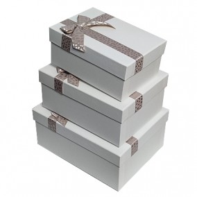 Cutii cadou alb funda satin set 3 bucati 25x19x11cm