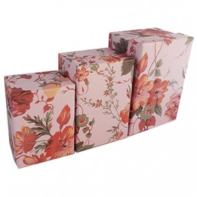 Set cutii cadou motive florale 3 bucati roz 14x10x8cm