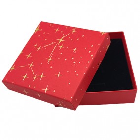 Cutie cadou set bijuterii rosu cu stelute aurii 9x9x2,5cm