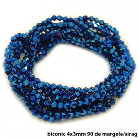 Margele cristale biconice 4x3mm albastru metalizat sirag 38cm