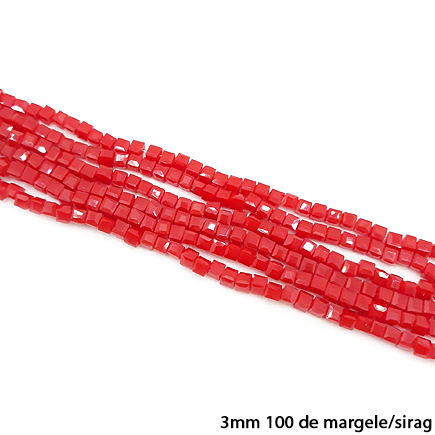 Margele cristale de sticla cub 3mm rosu opac sirag 28cm