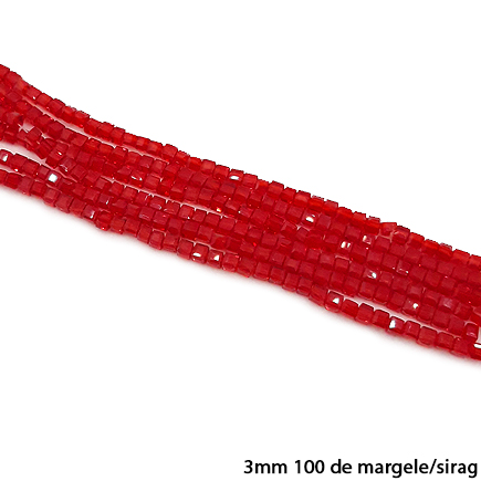 Margele cristale de sticla cub 3mm rosu transparent sirag 28cm