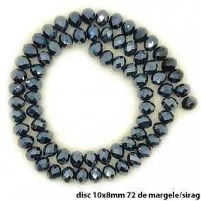 Margele cristale sticla disc 10x8mm gri hematit metalizat sirag 58cm