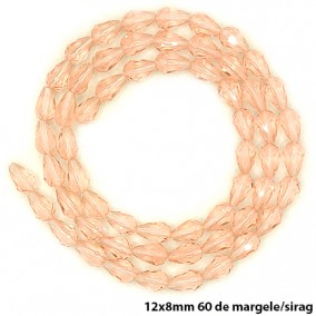 Margele cristale sticla lacrima 12x8mm roz piersica transparent sirag 68cm