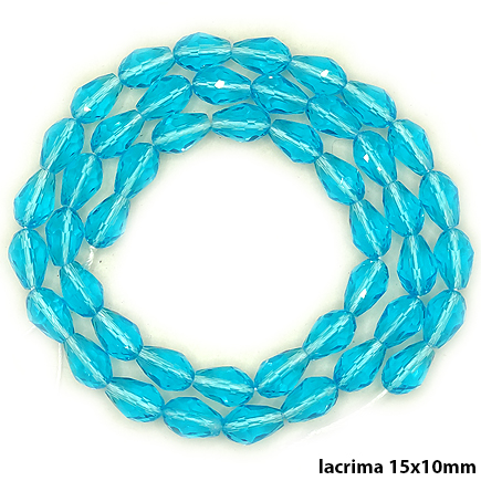 Margele cristale sticla lacrima 15x10mm bleu azur transparent