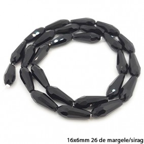 Margele cristale de sticla lacrima negru 16x6mm sirag 39cm