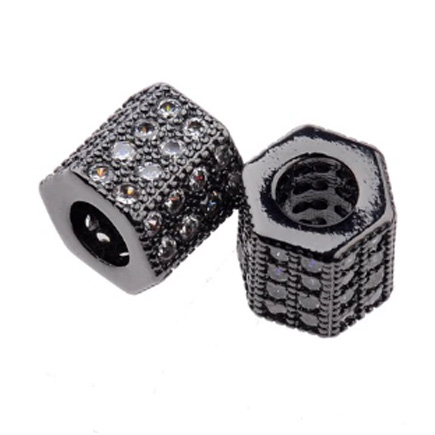 Margele micropave hexagon negru rhinestone alb 7x7mm