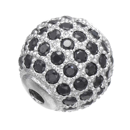 Margele micropave sfera argintie rhinestone negru 8mm