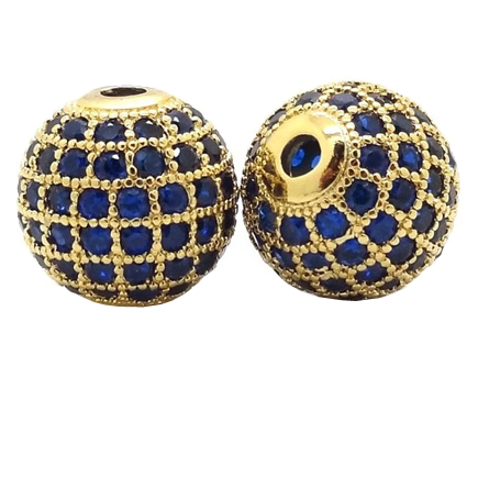 Margele micropave sfera aurie rhinestone albastru 8mm