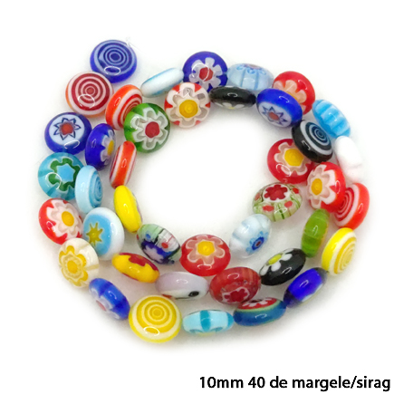 Margele millefiori disc 10mm sirag 40cm