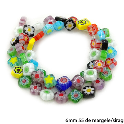 Margele millefiori romb 6mm sirag 40cm