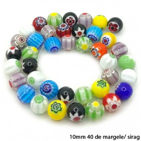 Margele millefiori sferice 10mm sirag 40cm