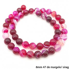 Agate cu dungi lucioase nefatetate fucsia 8mm sirag 40 cm