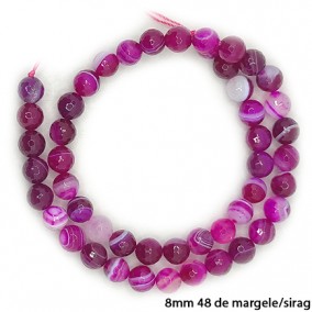 Agate fucsia cu dungi sferic fatetat 8mm sirag 38cm