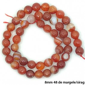 Agate maro cu dungi sferic fatetat 8mm sirag 38cm