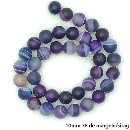 Agate mov cu dungi sferic mat nefatetat 10mm sirag 38cm