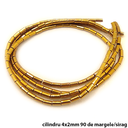 Margele hematite cilindru bronz lucios 4x2mm sirag 38cm