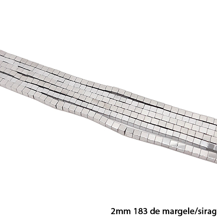 Margele hematite cub argintiu 2mm sirag 38cm