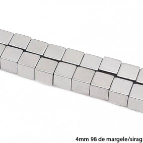 Margele hematite cub argintiu 4mm sirag 38cm