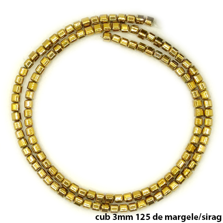 Margele hematite cub colturi rotunde bronz 3mm sirag 38cm