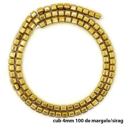 Margele hematite cub colturi rotunde bronz 4mm sirag 38cm