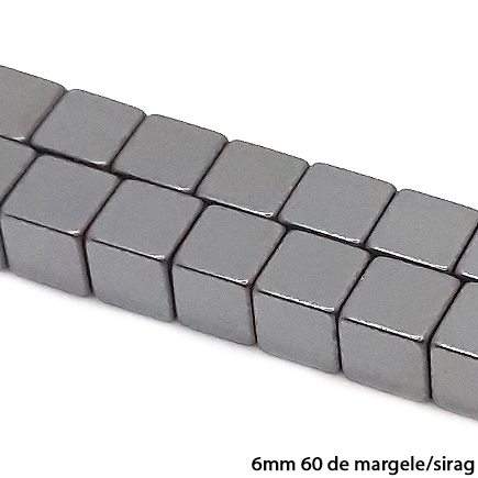 Margele hematite cub gri 6mm sirag 38cm