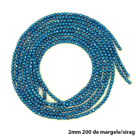 Margele hematite sfere lucioase fatetate albastru 2mm sirag 38cm