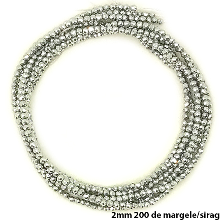 Margele hematite sfere lucioase fatetate argintiu inchis 2mm sirag 38cm