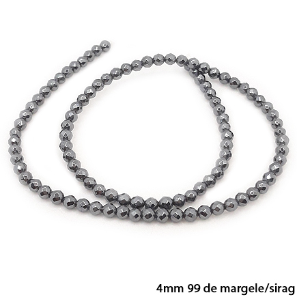 Margele hematite sfere lucioase fatetate gri 4mm sirag 38cm