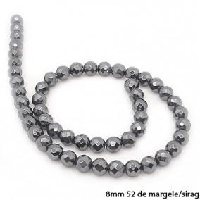 Margele hematite sfere lucioase fatetate gri 8mm sirag 38cm