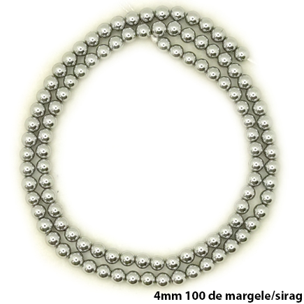 Margele hematite sfere lucioase nefatetate argintiu inchis 4mm sirag 38cm