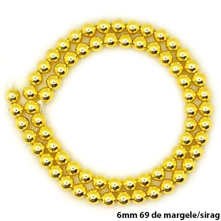 Margele hematite sfere lucioase nefatetate galben auriu 6mm sirag 38cm