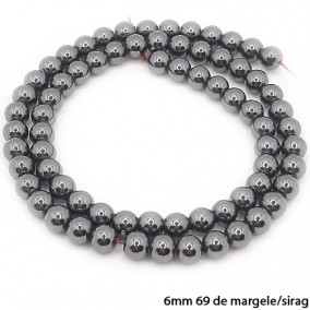 Margele hematite sfere lucioase nefatetate gri 6mm sirag 38cm