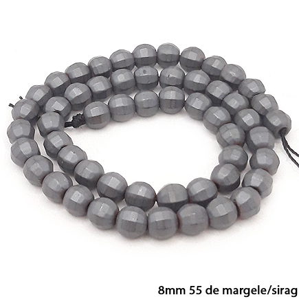 Margele hematite sfere mate fatetate gri 8mm sirag 38cm