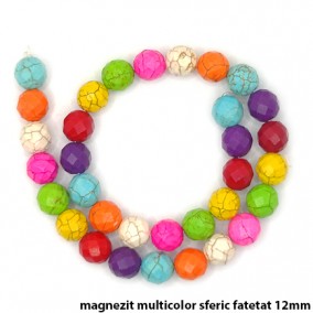 Magnezit multicolor sferic fatetat 12mm margele sirag 38cm