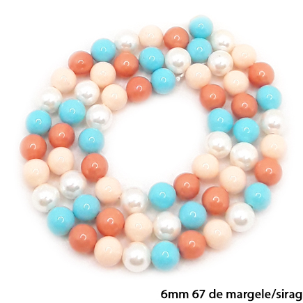 Margele perle tip Majorica bleu somon corai alb 6mm sirag 40cm