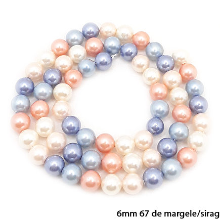 Margele perle tip Majorica bleu somon ivoire roz 6mm sirag 40cm