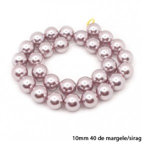 Margele perle tip Majorica lila cafeniu 10mm sirag 40cm