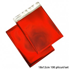 Pungi acril inchidere banda adeziva rosu mat set 100buc 18x12cm
