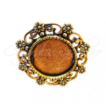 Cadru inel auriu 8 flori 25mm cabochon rotund 15mm