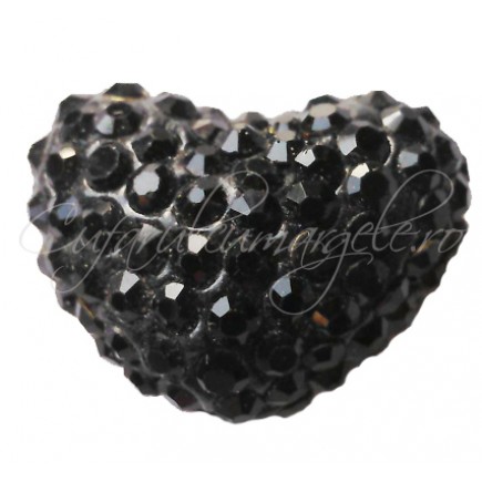 Pandantiv shamballa inima negru 20x16x12mm